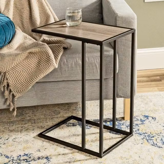EONLION C-Shaped End Table and Laptop Stand in Black with Metal Frame, W/D/H: 61 x 48 x 30 cm – 1