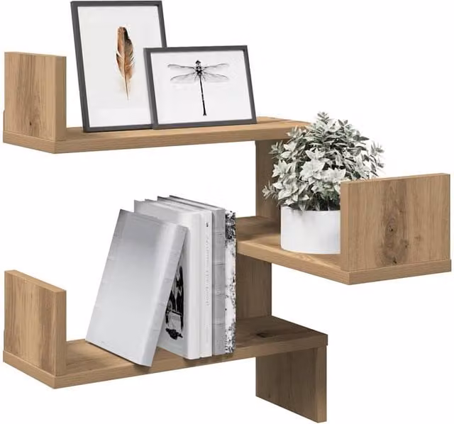 Berkfield Home Artisan Oak Wall Corner Shelves, 2 Piece Set, Brown, W/D/H: 40 x 40 x 49.5 cm – 1