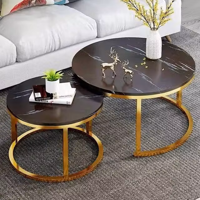 SPETLEK 2-Piece Set of Round Nesting Coffee Tables in Black