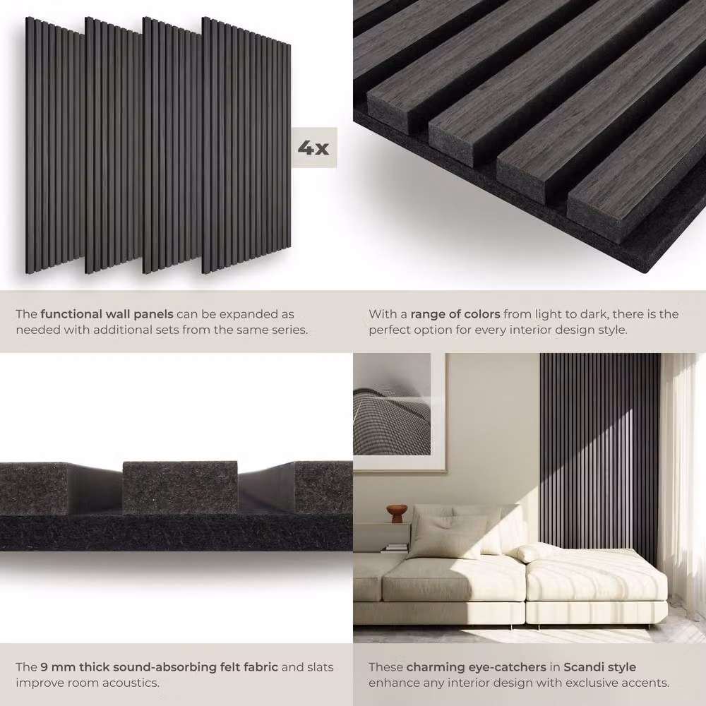tectake Black Oak Sound-Absorbing Acoustic Panels with MDF Wood-Look Design – 4