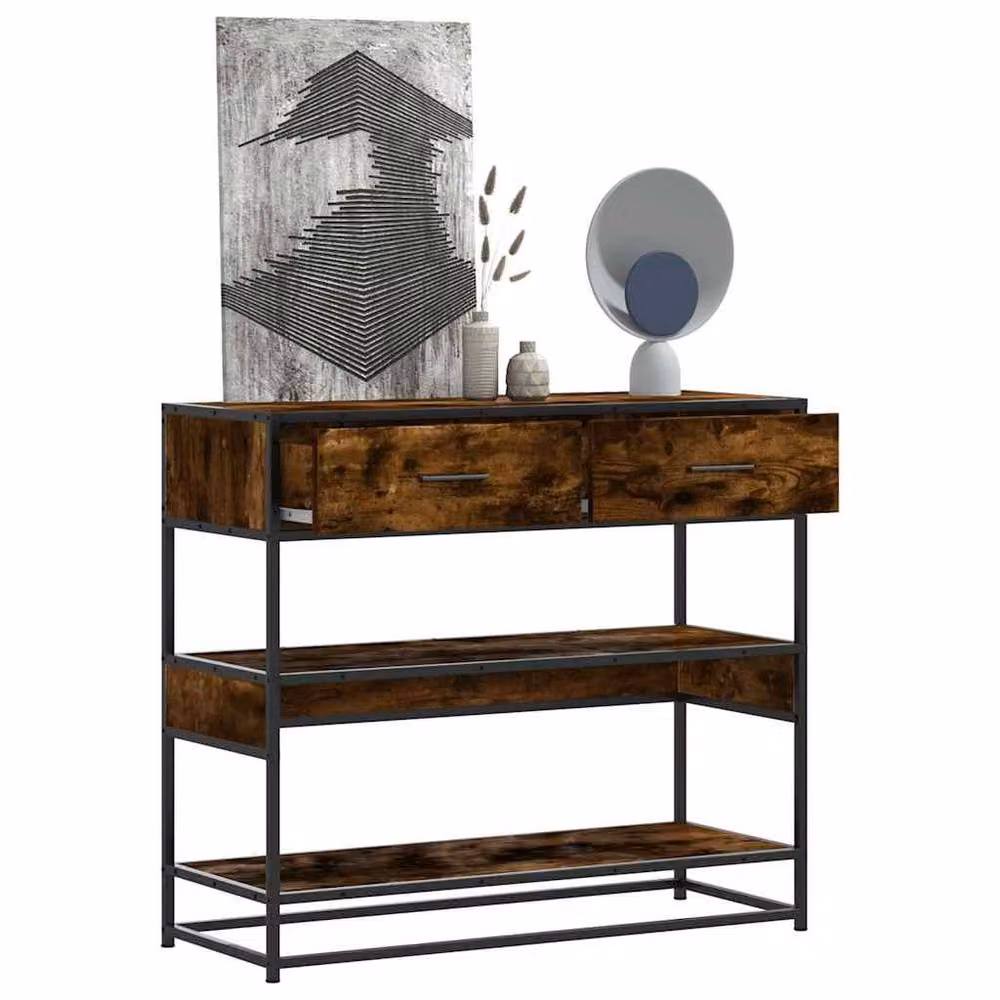 Berkfield Home Smoked Oak Console Table in Brown, W/D/H: 90 x 35 x 80 cm – 2