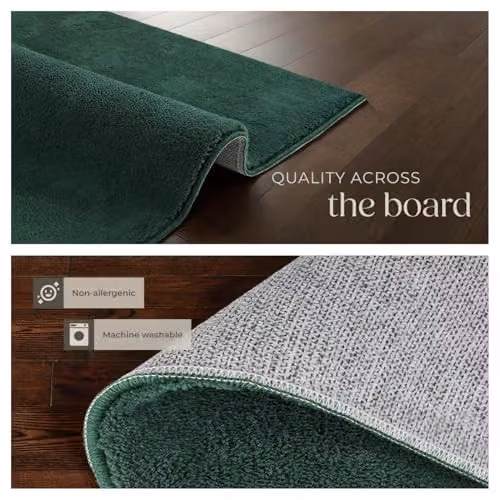 tectake Green Fluffy Rug, Allergy-Friendly and Washable Short-Pile Polyester Carpet, W: 80 cm, L: 150 cm – 6