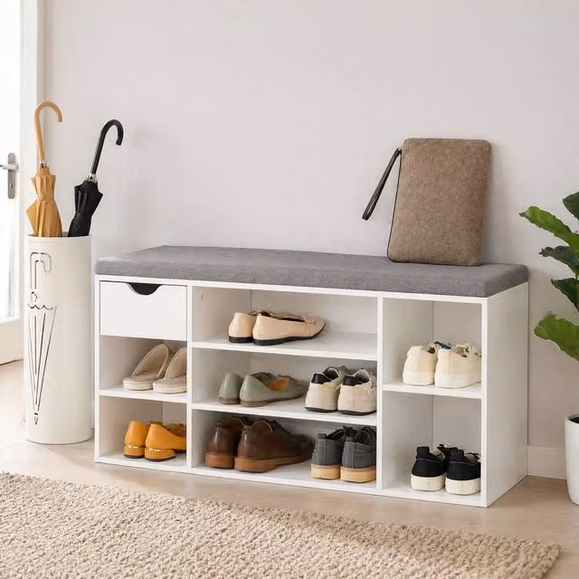 STILVORA Shoe Storage Bench with Fabric Cushion in White