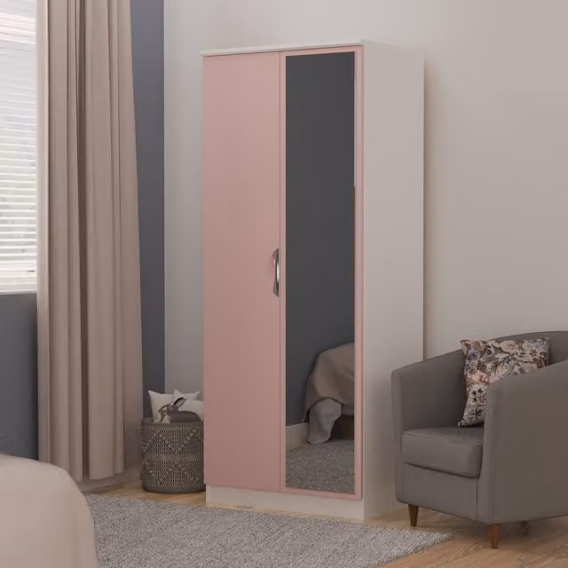 2 U Holborn Ready Assembled 2 Door Mirrored Wardrobe in Dusty Pink – 1