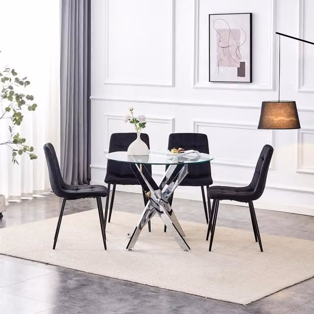 Kosy Koala Maya Modern Round Glass Dining Set with 4 Chairs in Black