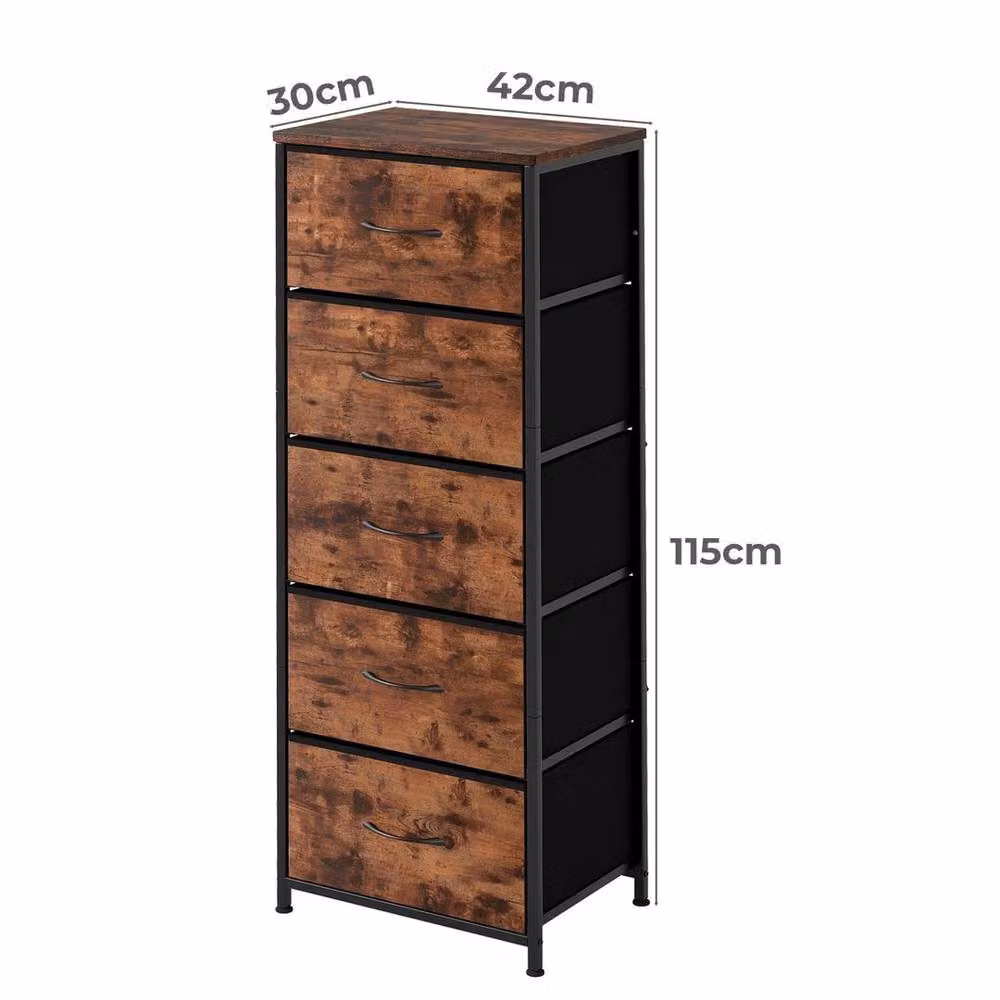 Kelvenix Vintage Wood 5 Drawer Chest of Drawers Bedroom Storage Organiser in Brown W/D/H: 100 x 100 x 100 cm – 2