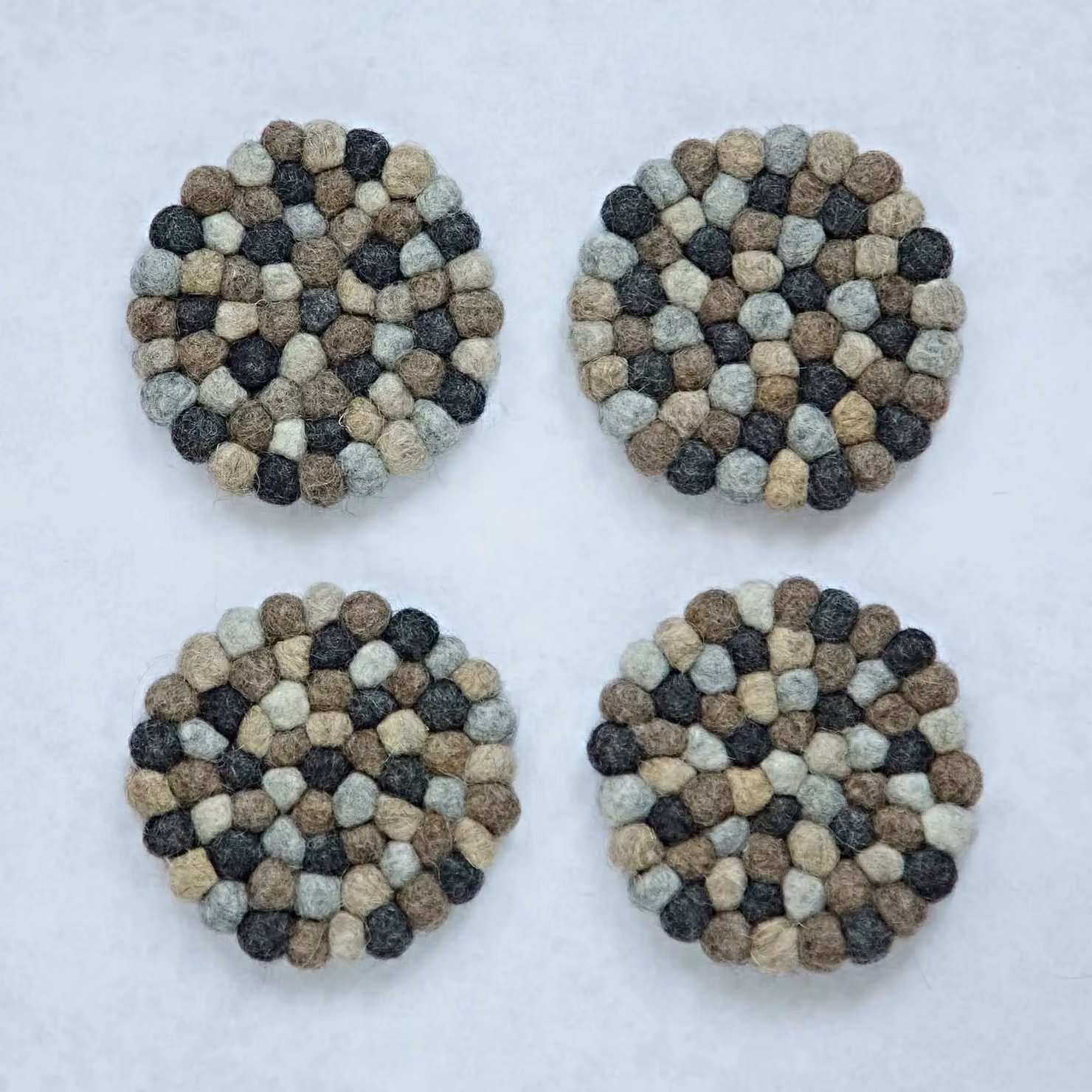 Paper High Set of 4 Handmade Round Grey Felt Ball Coasters – 2