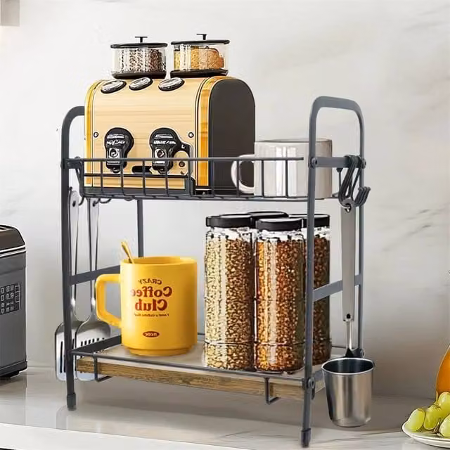 ERGOVEXA Black Coffee Mug Cup Display Rack with Shelf and Hooks, W/D/H: 35.5 x 32.0 x 12.0 cm – 1