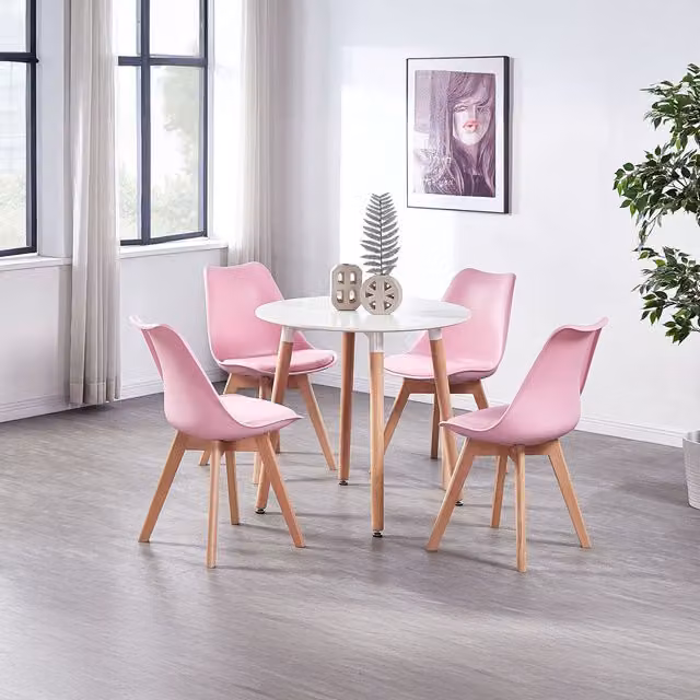 Life Interiors Lorenzo Round Dining Set with Table and 4 Chairs in Pink