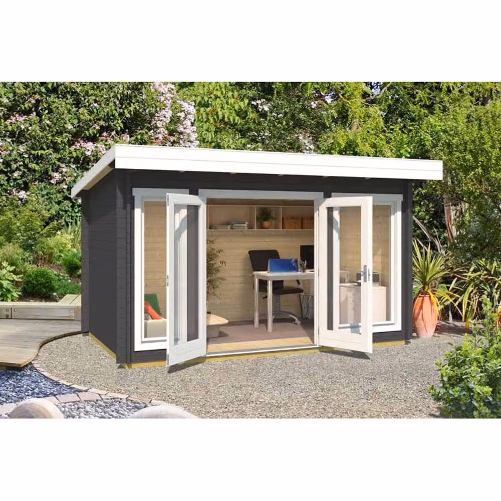 Lasita Maja Ltd Dorset Log Cabin Garden Room and Home Office in Light Tan, W: 320 cm, D: 430 cm, H: 233.7 cm