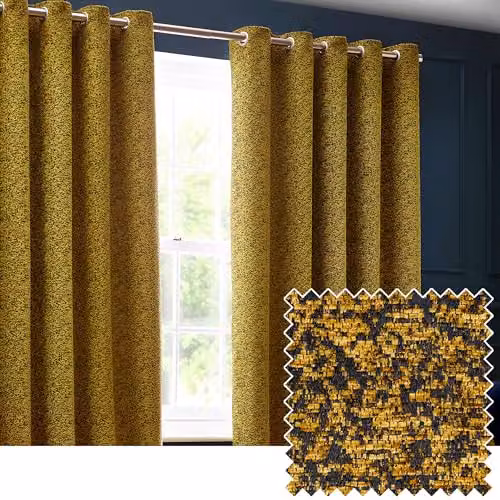 Paoletti Galaxy Gold Velvet Chenille Eyelet Curtain Pair, W: 229 cm x D: 137 cm – 4