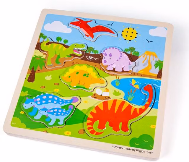 Bigjigs Toys Multicoloured Dinosaur Sound Wooden Knob Inset Puzzle