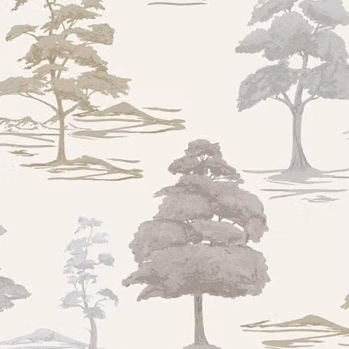 Belgravia Decor Carlotta Tree Motif Metallic Textured Vinyl Wallpaper in Beige – 1
