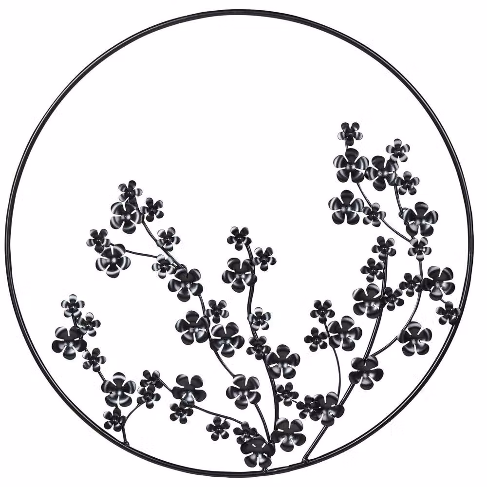 Wyld and Coco Black Metal Floral Round Hanging Wall Decor, Diameter: 70 cm – 2