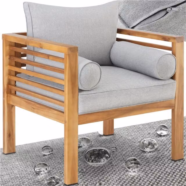 tectake Boka Garden Armchair with Thick Cushions in Brown Acacia Wood
