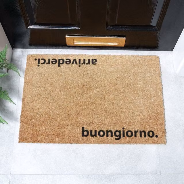 Artsy Arrivederci Non-Slip Coir and PVC Doormat, Black