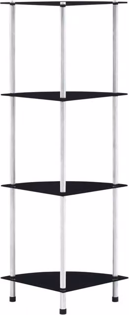 Berkfield Home 4-Tier Modern Black Shelving Unit with Tempered Glass, W/D/H: 30 x 30 x 100 cm