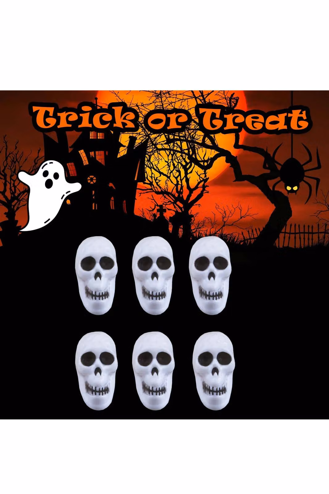 VFM e-Store White Skull and Pumpkin Set of Six Plastic Halloween Party Decorations – 3