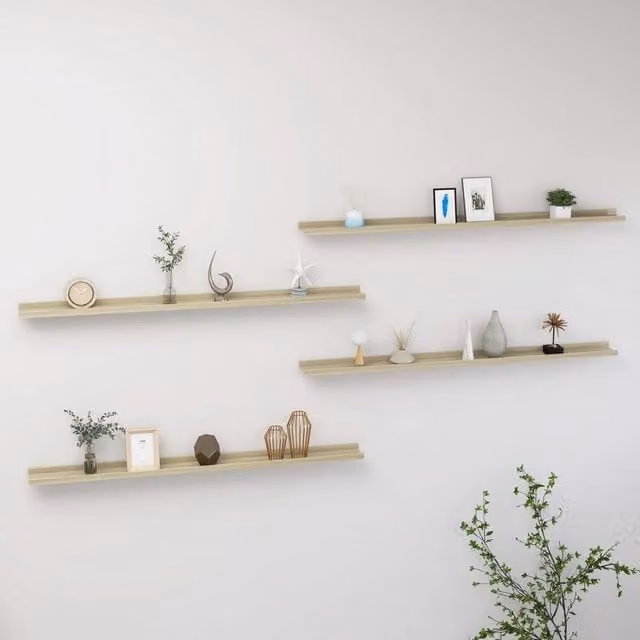 Berkfield Home Sonoma Oak Wall Shelves, 4 Piece Set in Brown, W: 115 cm, D: 9 cm, H: 3 cm