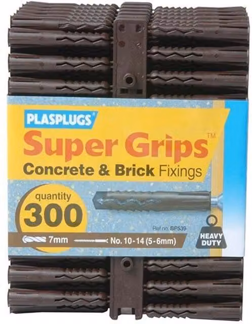 Plasplugs Solid Wall Super Grips Expansion Plugs for Concrete in Yellow, Red and Brown