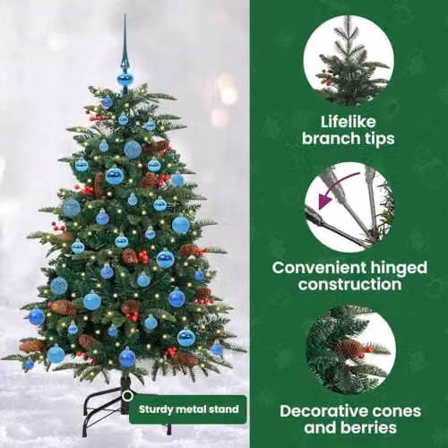 vidaXL Artificial Christmas Tree with 150 LEDs and Stand, Green, Height: 150 cm – 4
