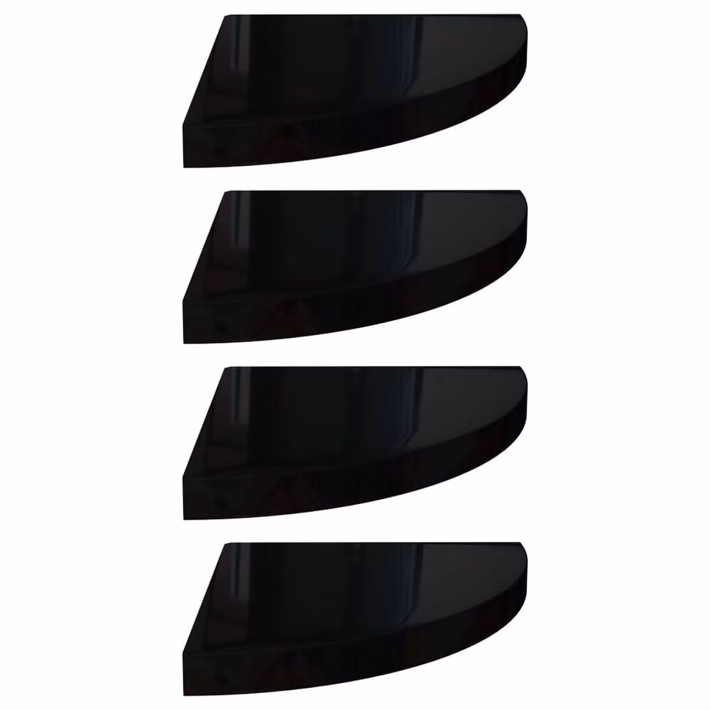 Berkfield Home Durable Floating Corner Shelves, 4 Piece Set, High Gloss Black, W: 35 cm, D: 35 cm, H: 3.8 cm – 3