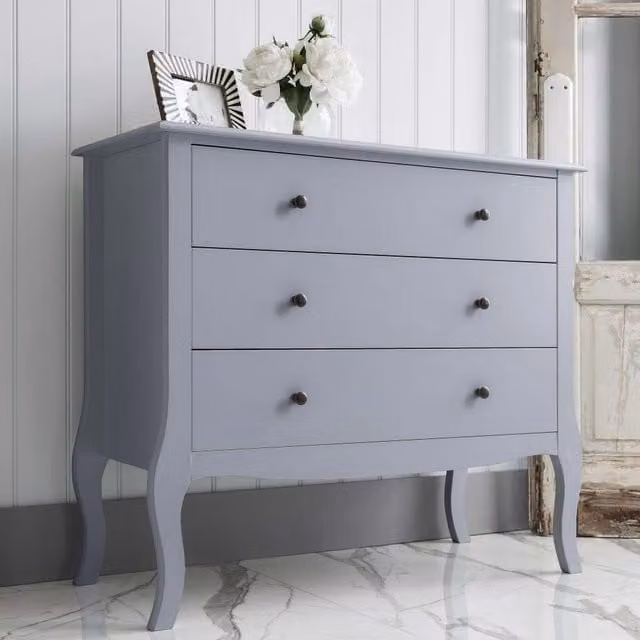 Noa and Nani Modern Lacquered Pine 3 Drawer Chest of Drawers in White and Grey