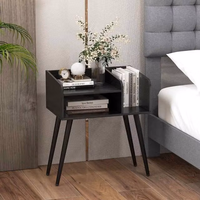 KORVIXA Mid Century Modern Black Metal Bedroom End Table and Nightstand