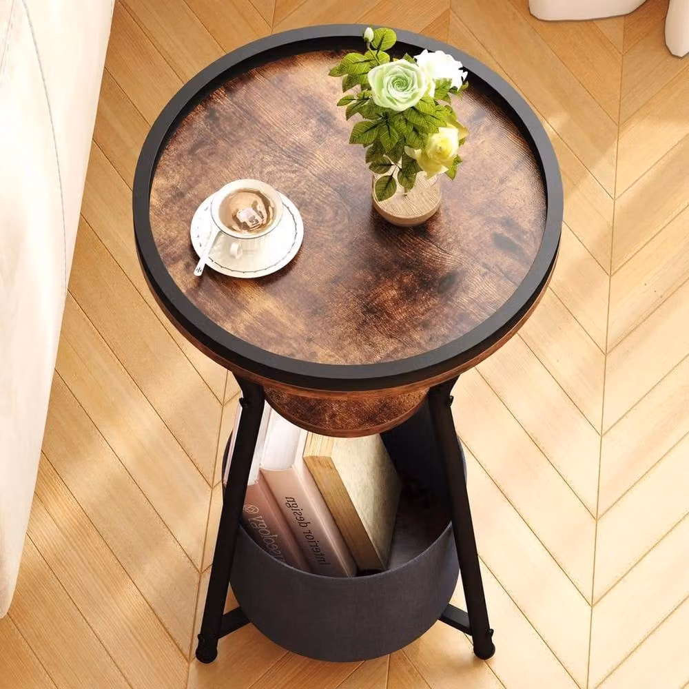 FORGEVIO Round 3-Tier Side Table in Rustic Brown – 5