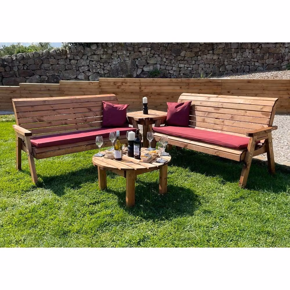 Charles Taylor Balmoral Six Seater L-Shape Corner Garden Furniture Set with Outdoor 3 Seater Sofa, Coffee Table and Cushions in Brown and Red – 2