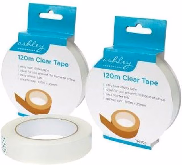 Ashley Clear Film Tape, Transparent and White, W: 25 mm, Length: 120 m