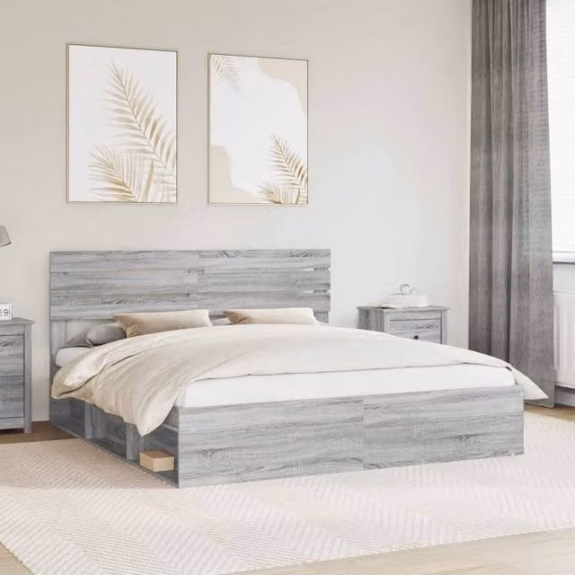 Berkfield Home Sonoma Bed Frame in Grey Solid Pine Wood, W/D/H: 180 x 200 cm