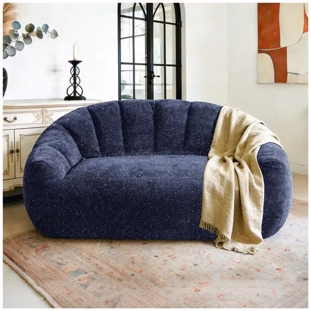 Aosom UK Plush 2-Seater Bean Bag Sofa with High Density Sponge in Blue, W: 98 cm, D: 140 cm, H: 61 cm – 1