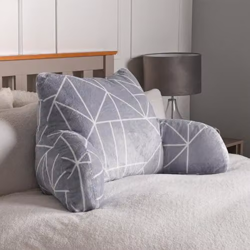 OHS Soft Fleece Back Support Wedge Cushion for Adults in Grey and White, W/H: 65 x 40 cm