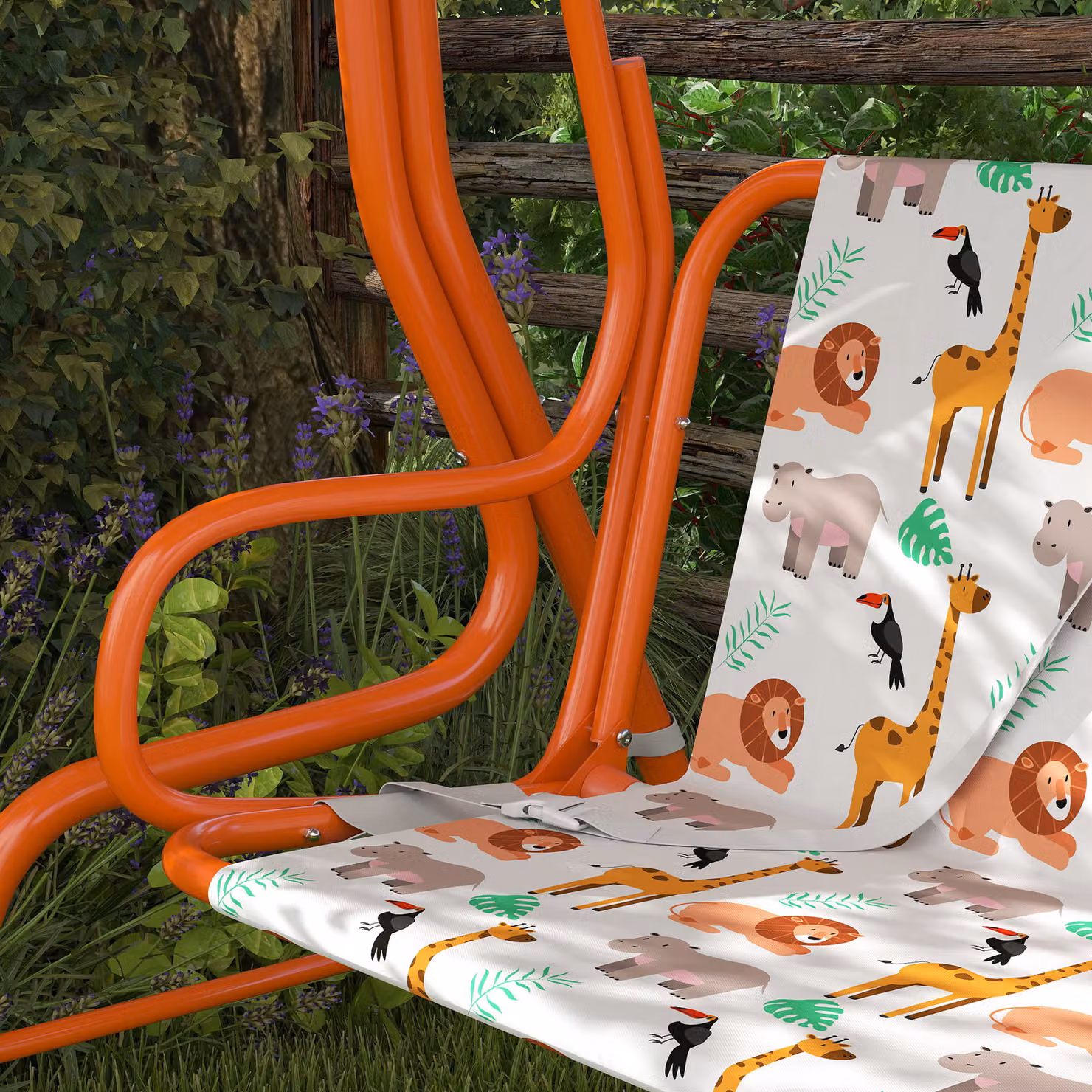 AIYAPLAY Kids Porch Swing, 2-Seater Orange Patio Swing Bench Hammock with Adjustable Sun Canopy and Seat Belts – 3