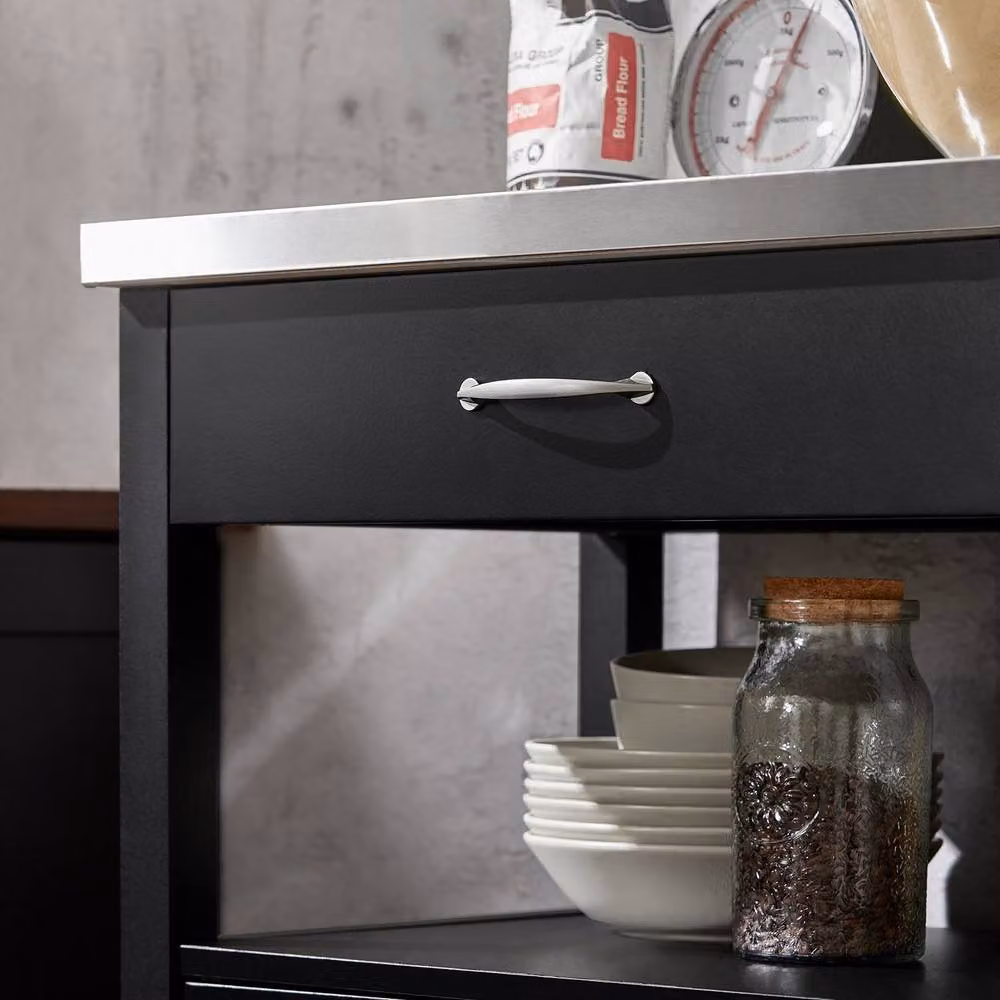 SoBuy Modern Kitchen Trolley with Drawer and Open Shelf in Matt Black – 5