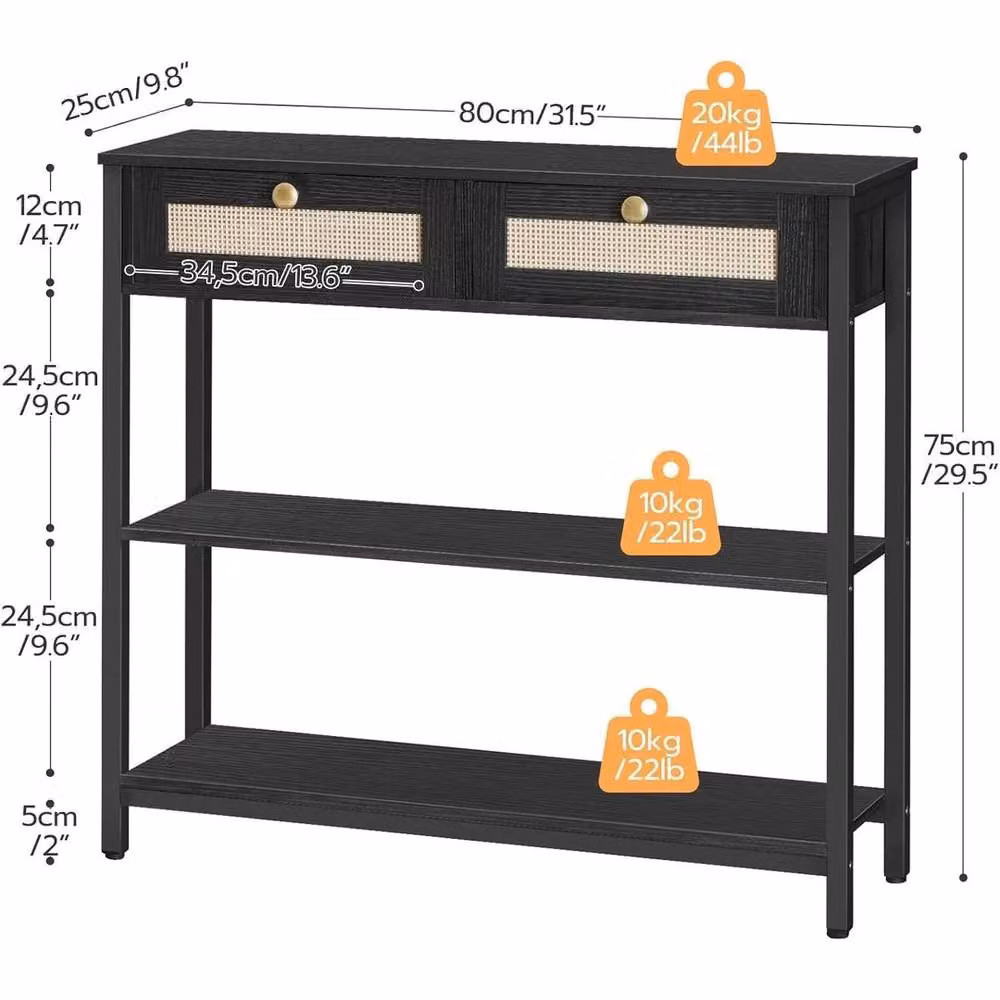 FLAVORA Black Rattan-Style Rectangular Console Table – 2