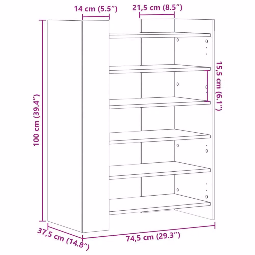 Berkfield Home Smoked Oak Shoe Cabinet, Brown, W/D/H: 74.5 x 37.5 x 100 cm – 5