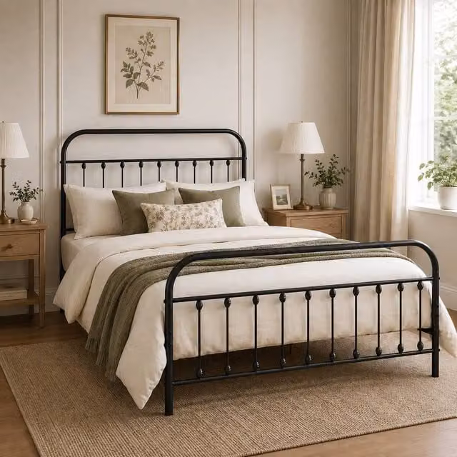 SquareBoxx Amelia Double Metal Spindle Design Bed Frame in Black