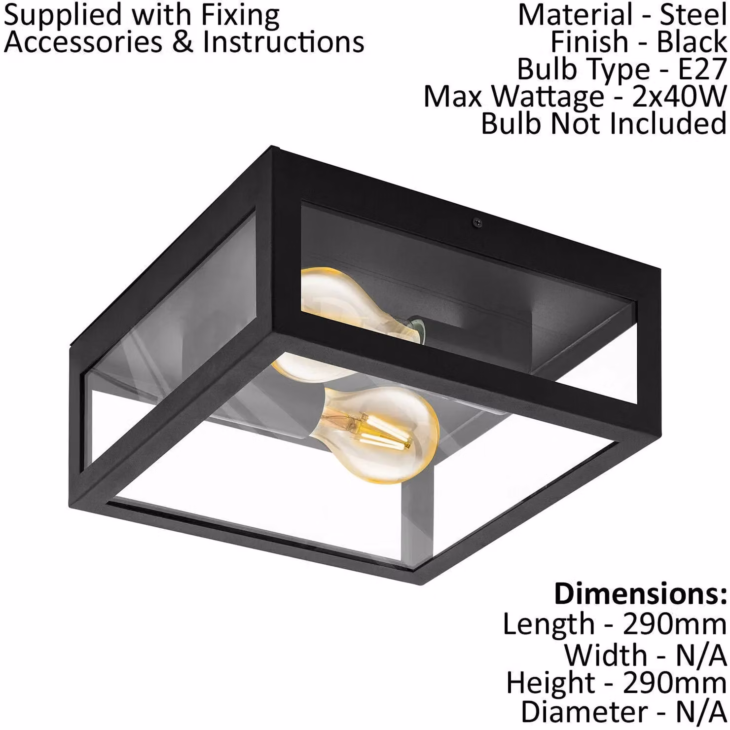 Loops 2 Pack Black Wall and Ceiling Light with Clear Glass Shades and E27 Bulb Compatibility – 2