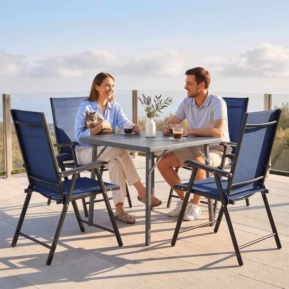 FLAVORA Set of 4 Blue Metal Folding Garden Chairs for Adults – 5