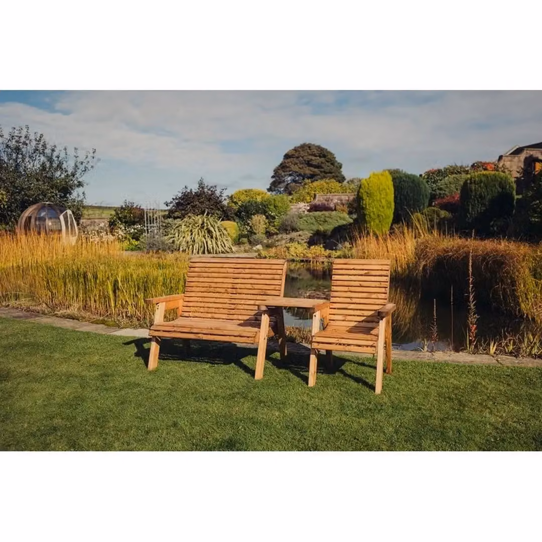 Churnet Valley Garden Furniture Ltd Trio Garden Furniture Set with Tray in Brown Treated Hardwood Pine – 2