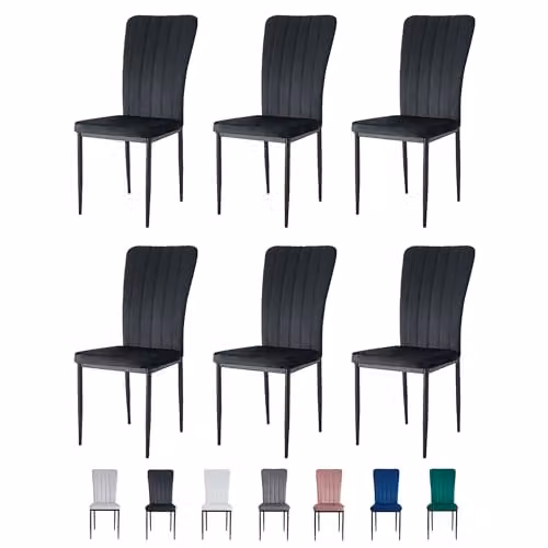 mcc direct Elle Set of 6 Black Velvet High Back Dining Chairs with Metal Legs