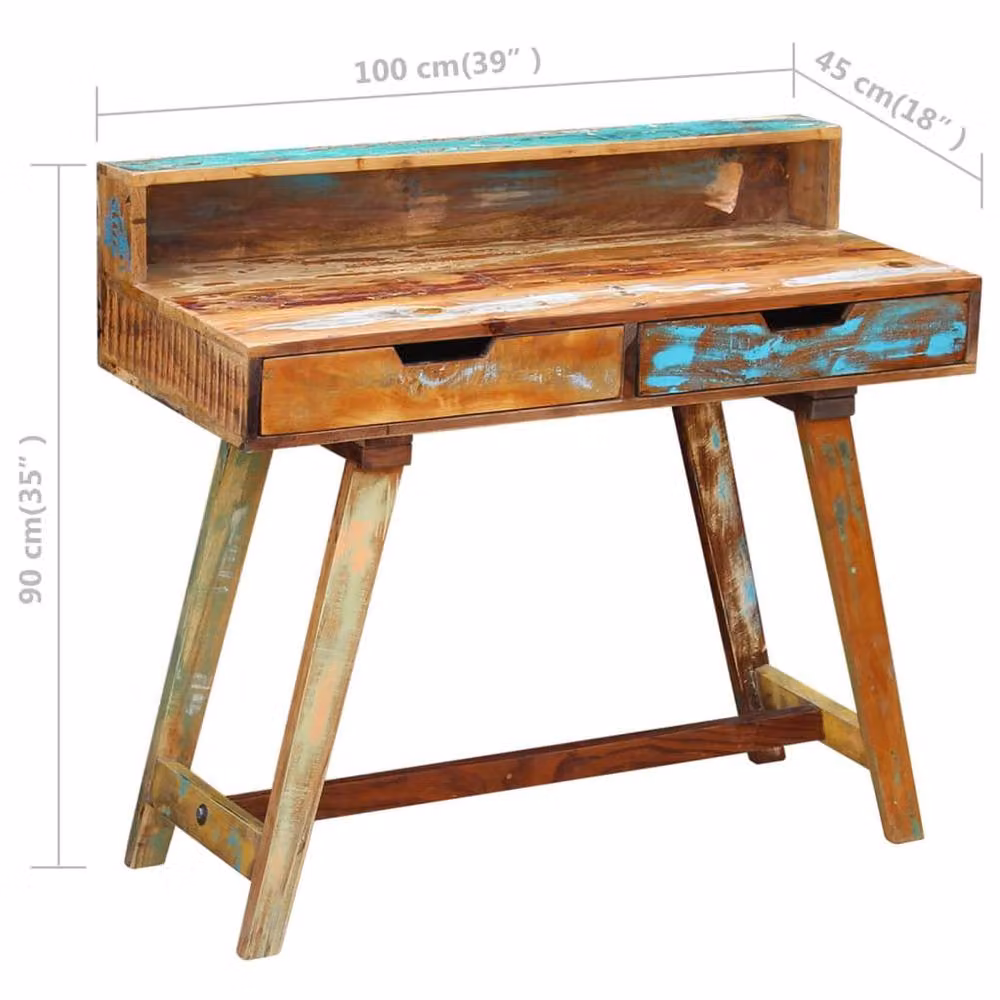 Berkfield Home Beautiful Writing Desk in Brown Solid Reclaimed Wood – 5