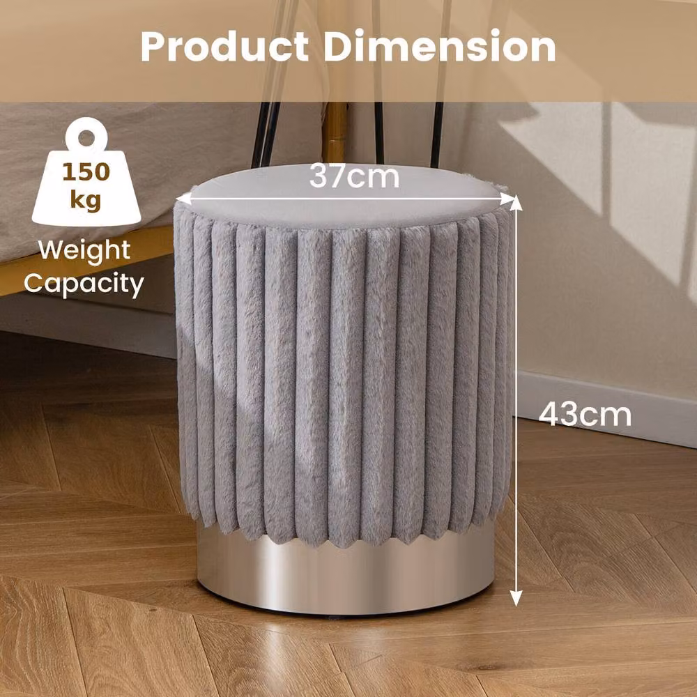 Costway Modern Round Velvet Upholstered Ottoman Footrest Stool in Grey, W/D/H: 37 x 37 x 43 cm – 2