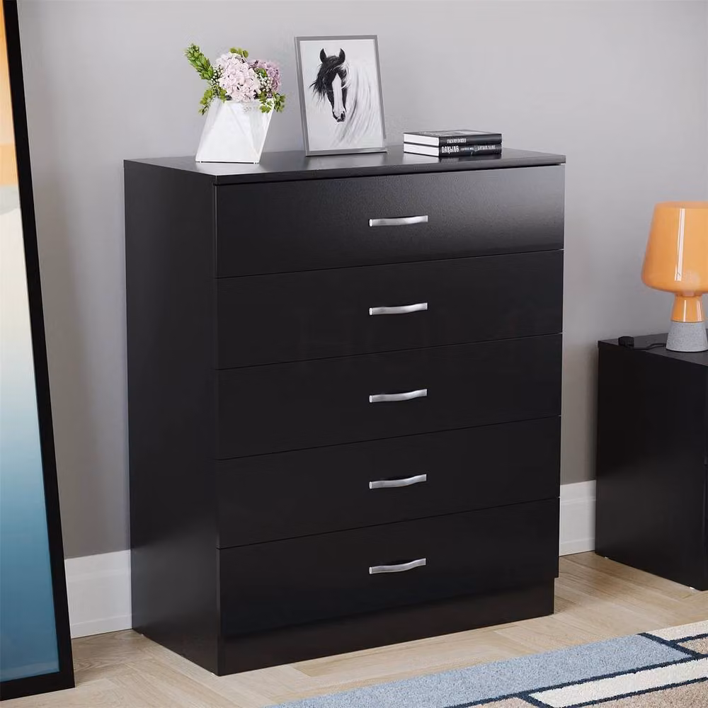 Havendro 5 Drawer Chest in Black Matt MDF with Metal Handles – 3