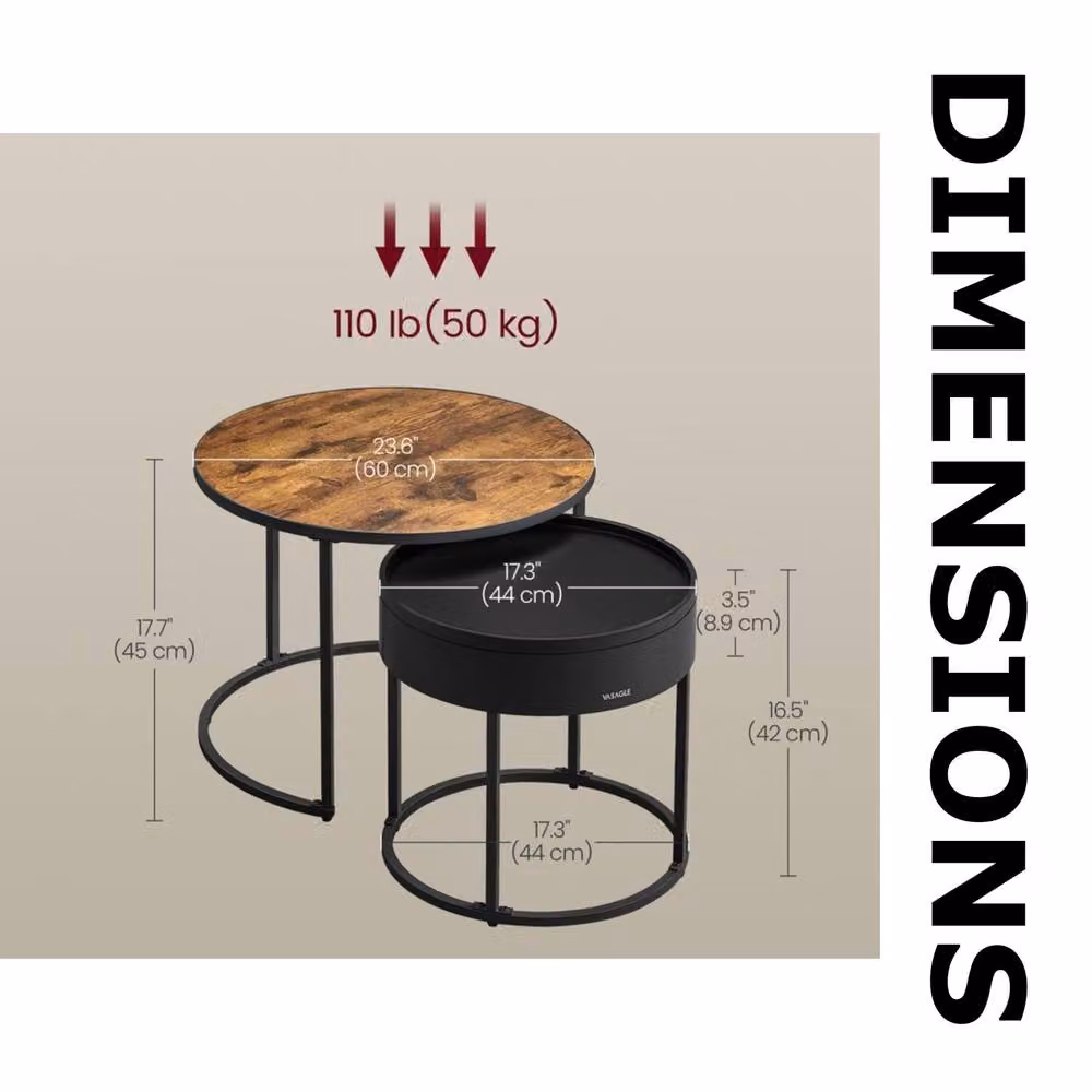 Pirlo Plush 2-Piece Industrial Round Nesting Tables in Brown – 6
