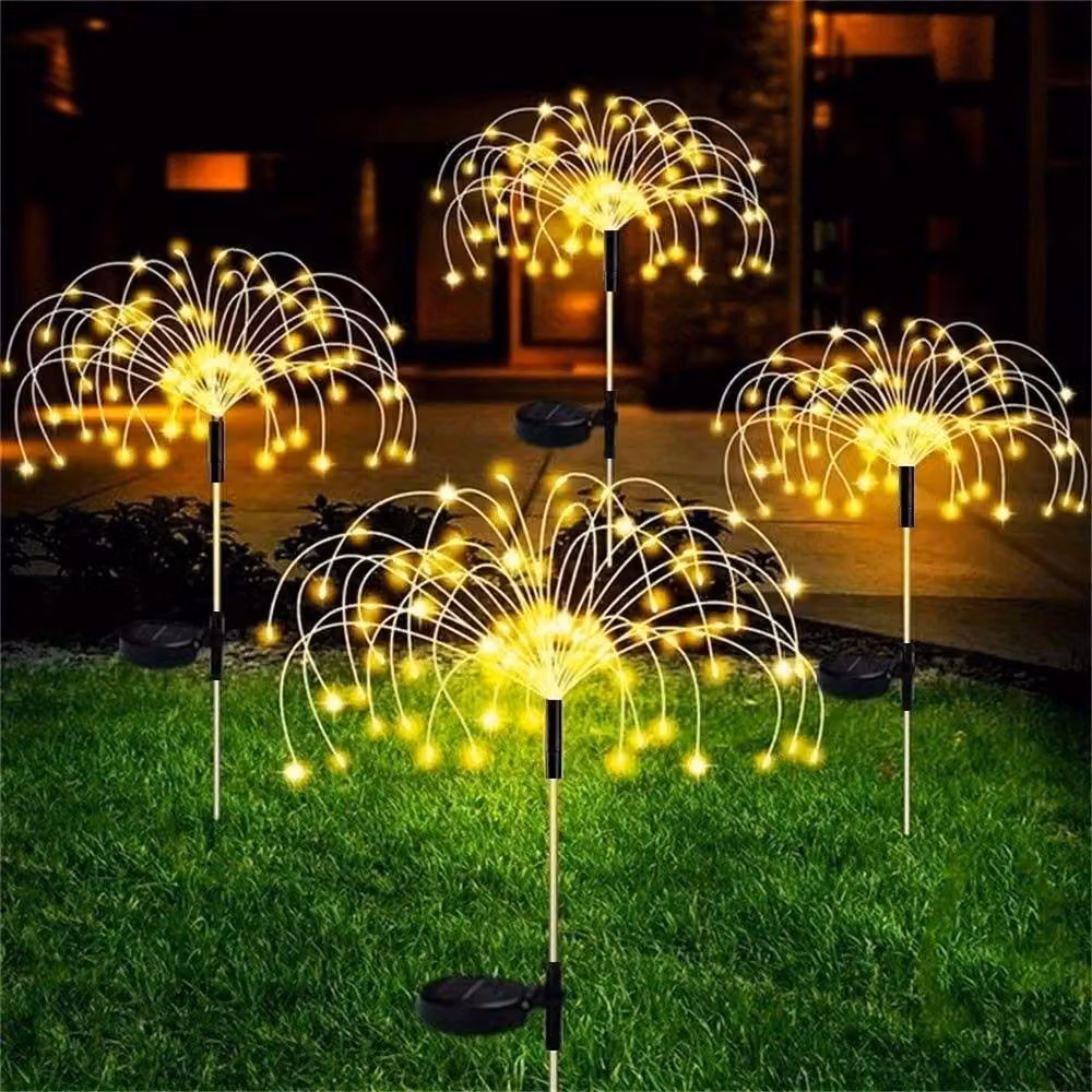 NESTLUNE 2-Pack Solar Starburst Firework Fairy Lights in White for Outdoor Garden Use – 4