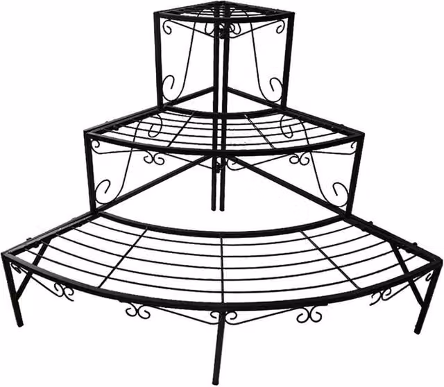 VOGREX 3 Tier Metal Corner Plant Stand in Matt Black for Garden and Balcony