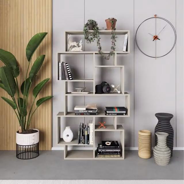 Decortie Karmato Modern Bookcase Display Unit in Sandstone Beige – 1